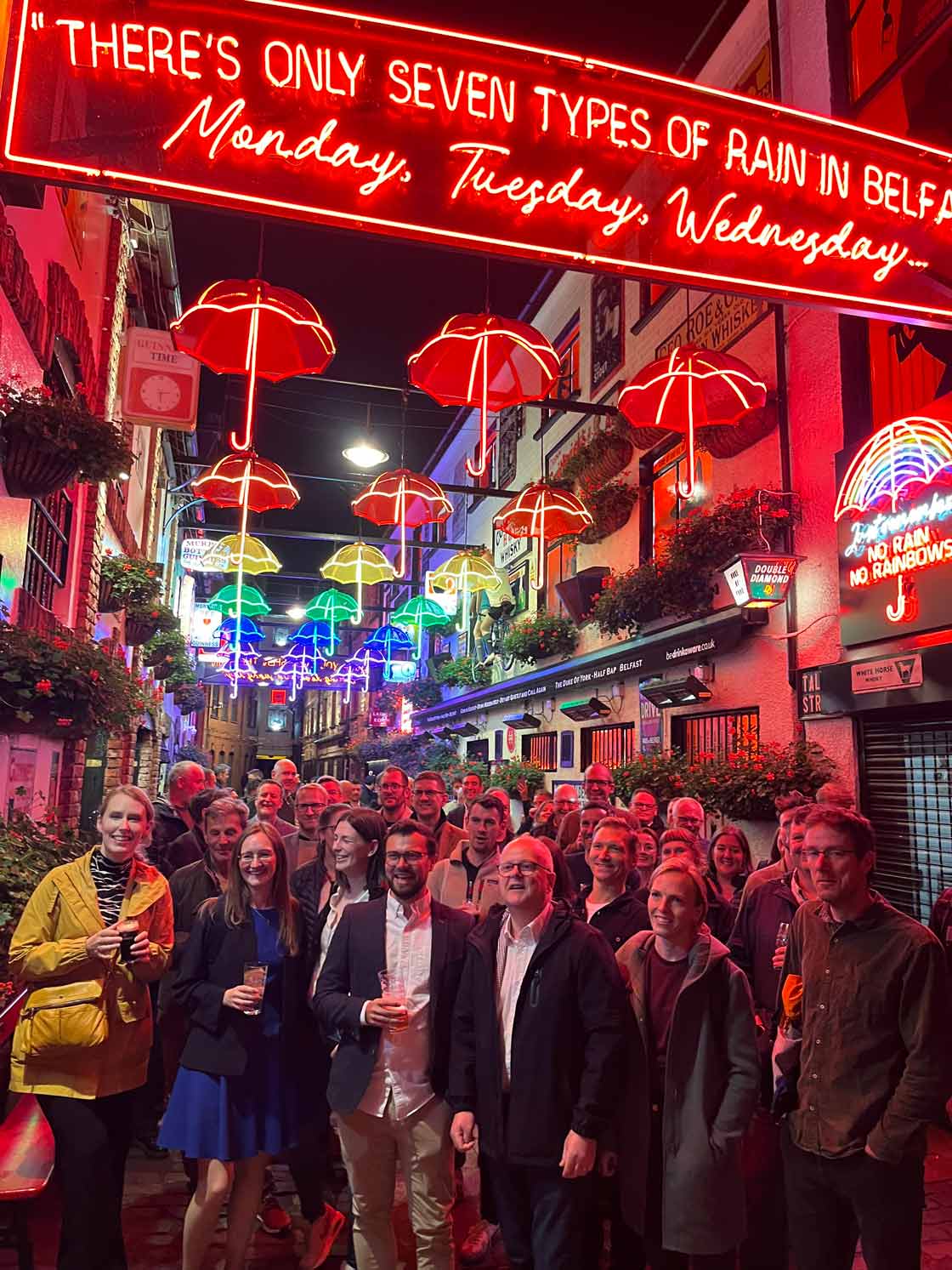 Conference delegates at a networking event at Commecial Court in Belfast’s Cathedral Quarter.
