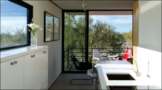 The compact one-bedroom house will be used for architects and lecturers visiting the Frank Lloyd Wright School of Architecture in Taliesin, Arizona The compact one-bedroom house will be used for architects and lecturers visiting the Frank Lloyd Wright School of Architecture in Taliesin, Arizona