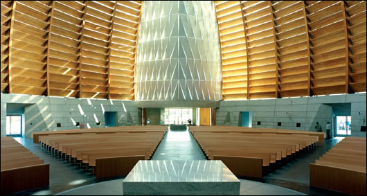FSC certified douglas fir was selected for an internal woodwork lattice that is soaked in sunlight FSC certified douglas fir was selected for an internal woodwork lattice that is soaked in sunlight