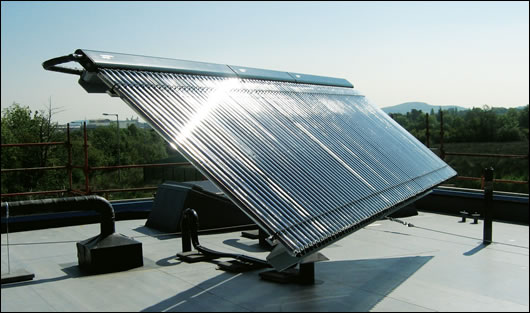 The building’s largest energy demand is for hot water for the changing room showers, and this is met largely by a 11 square metre Kingspan Thermomax evacuated tube solar array that’s hooked up to a 500 litre tank The building’s largest energy demand is for hot water for the changing room showers, and this is met largely by a 11 square metre Kingspan Thermomax evacuated tube solar array that’s hooked up to a 500 litre tank